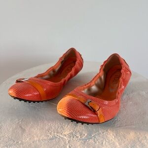 TOD’S ORANGE LEATHER BALLET FLAT CAR SHOE FERRARI FLAT DRIVING MOCCASIN EUC 37